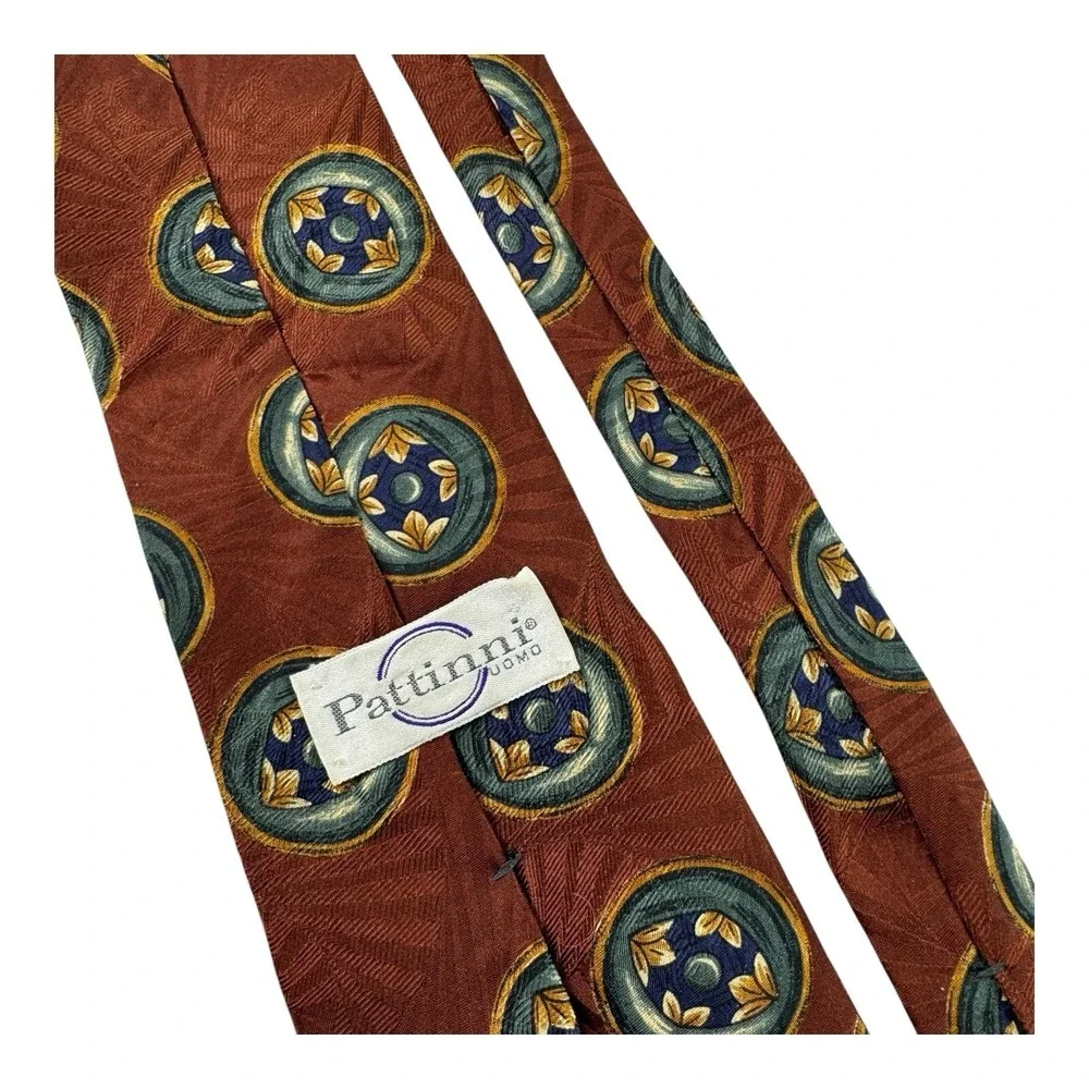 Pattinni Uomo USA 100% Silk Tie Bronze Abstract Circle Design‎ Size 3.75